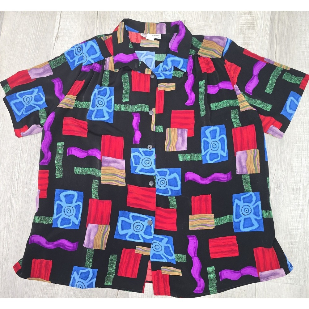 Vintage A Personal Touch 1X Abstract Geometric Blouse Made USA Colorful 90s